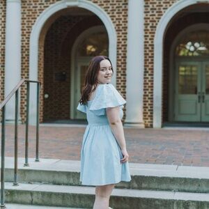 Molly Sky Blue Mini Dress with Square Neck & Flutter Sleeves